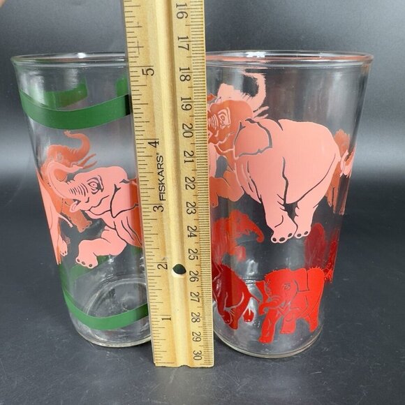 Vintage Glass Tumbler Barware Glasses Set Dancing Elephants Different Patterns - Picture 4 of 11